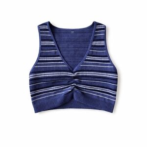 Aerie Real Good Blue Striped Ruched Ribbed Crop Tank Top XL